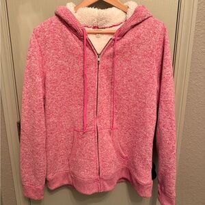 NWT Sonoma Pink Plush Fleece Jacket Hoodie with Faux Sherpa Lining Great Gift